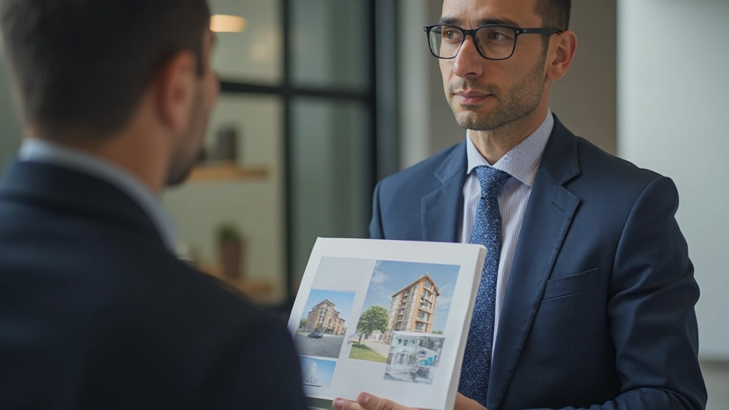 Cliente visitando propiedad con consultor utilizando realidad virtual para visualización