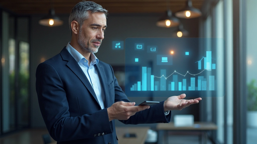 Consultor presentando estrategia de marketing inmobiliario en pantalla digital